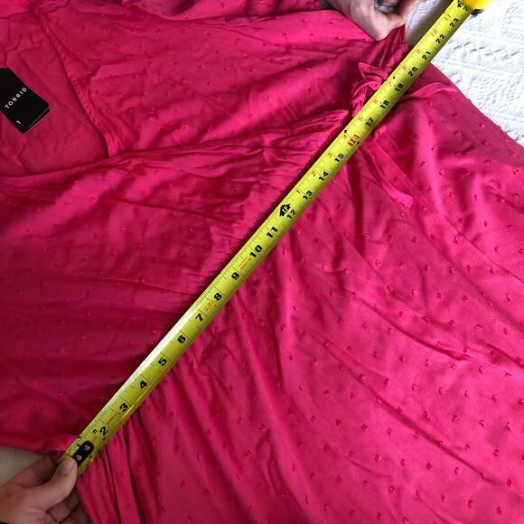 Torrid NWT Hot-Pink Swiss-Dot Surplice Midi Dress 1X (14/16) Ruffle Hem Coquette - Picture 12 of 14